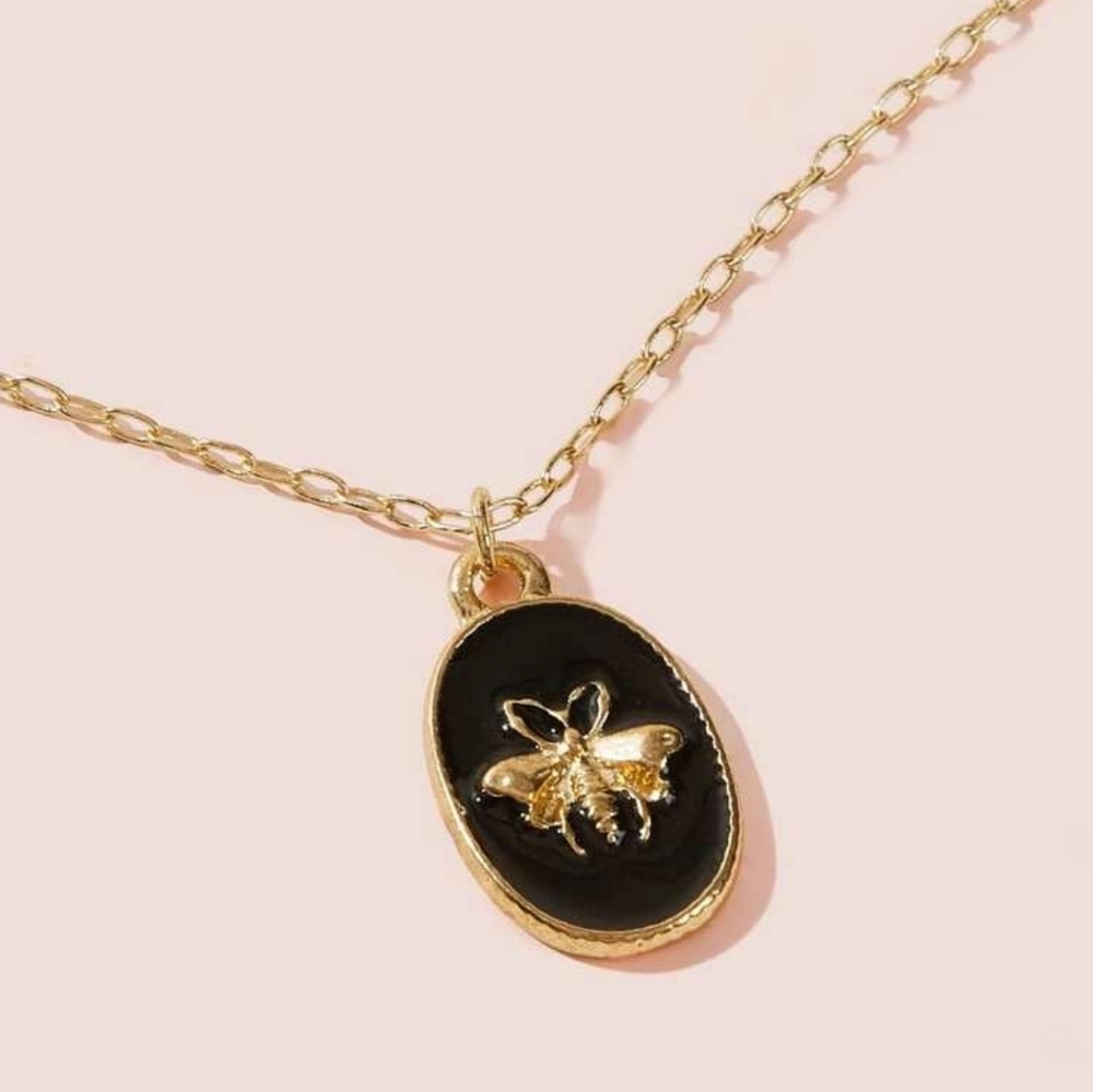 Black & Gold Moth Pendant Necklace
